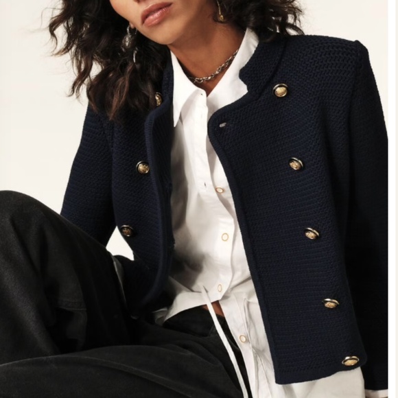 NWT Ba&sh LOUMAN Long-Sleeve Knit Cardigan - Navy - Picture 3 of 9